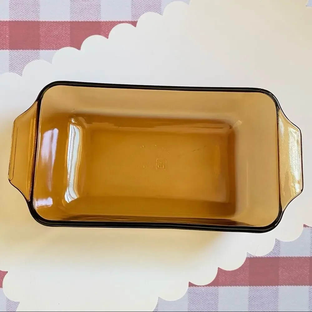 Anchor-Hocking Harvest Amber Basket Buffet Ovenproof Glass 5x9” Deep Loaf Dish
